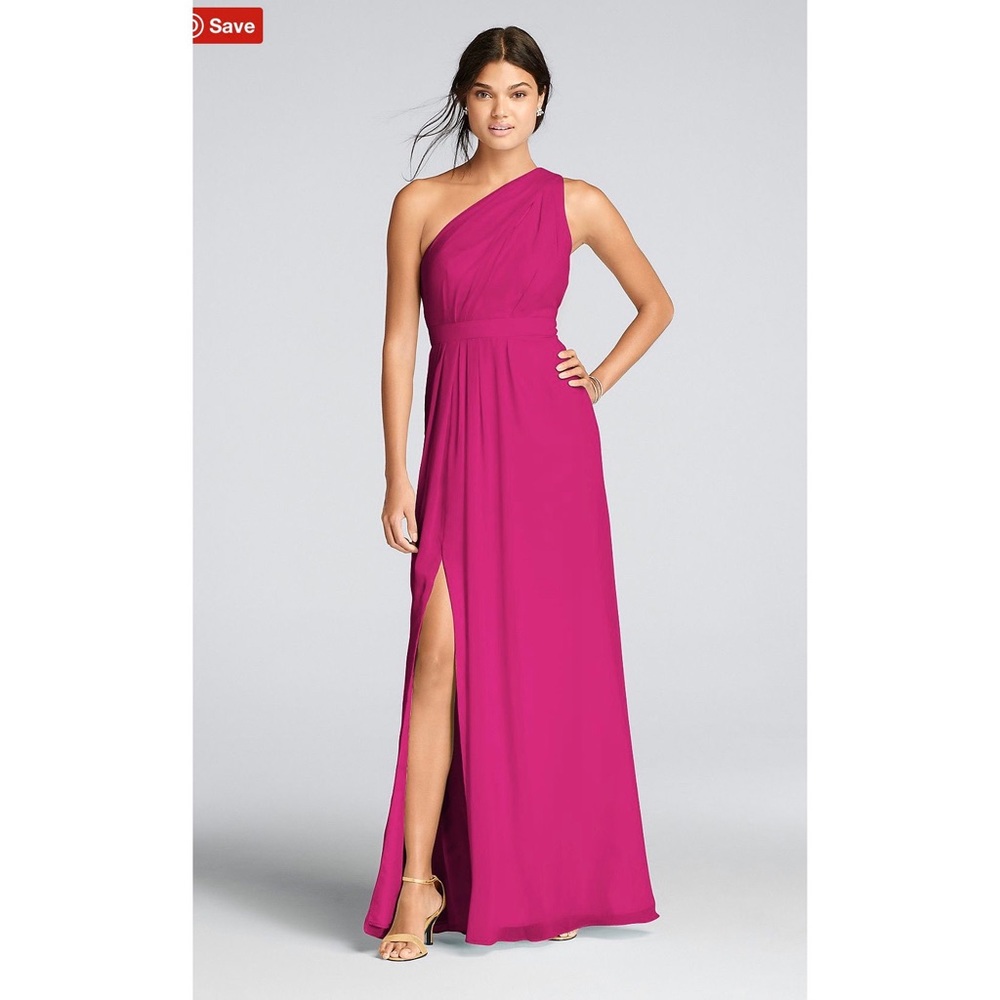 Long one shoulder crinkle chiffon dress size 8